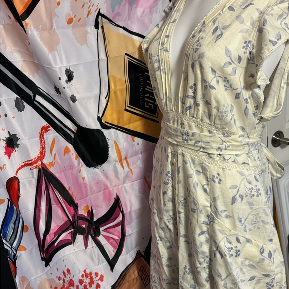 NWOT Reformation unlined pastel blue flowered country cotton smock pocket dress - Picture 4 of 16